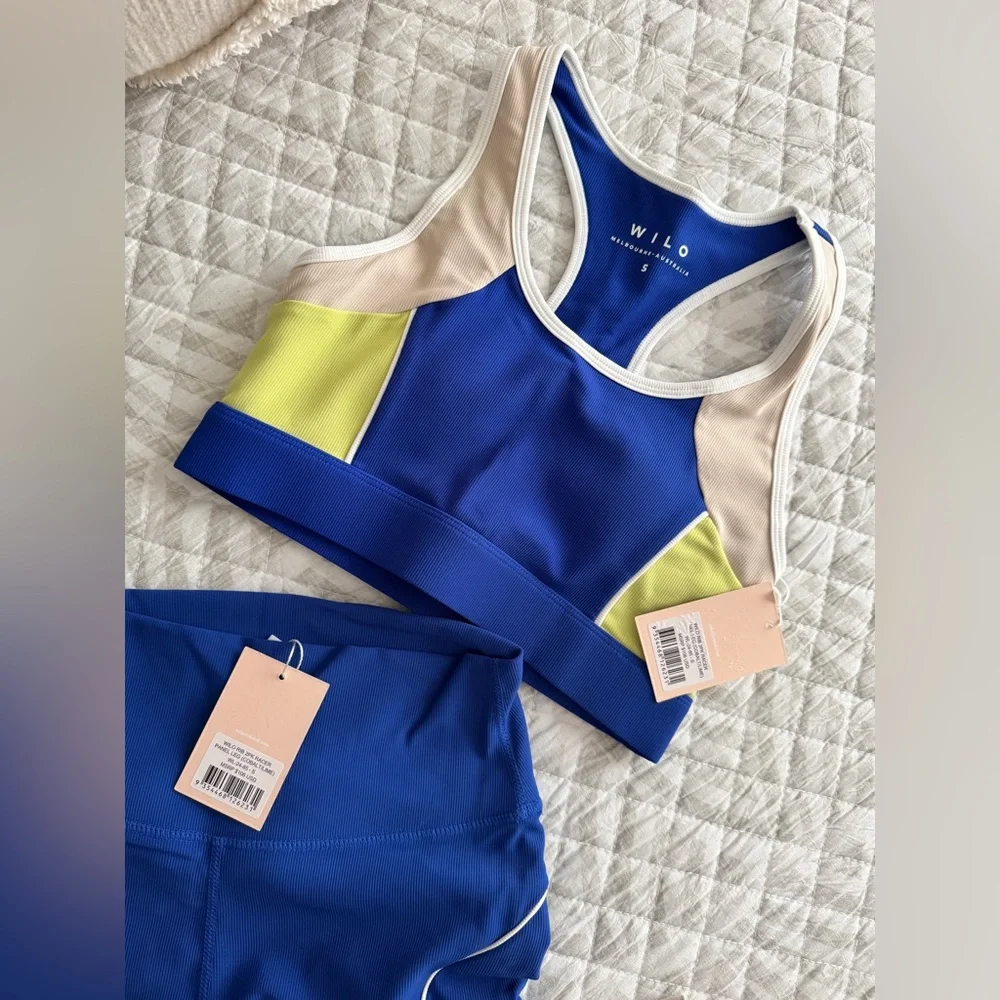 NWT Wilo the Label Racerback Sports Bra and Panel Legging Set in
Cobalt/Lime 💚💙 - Picture 4 of 5